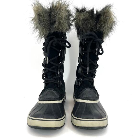Sorel Women's 11 Black Joan Arctic Suede Waterproof Fur Trim Winter Snow Boots - Picture 2 of 9